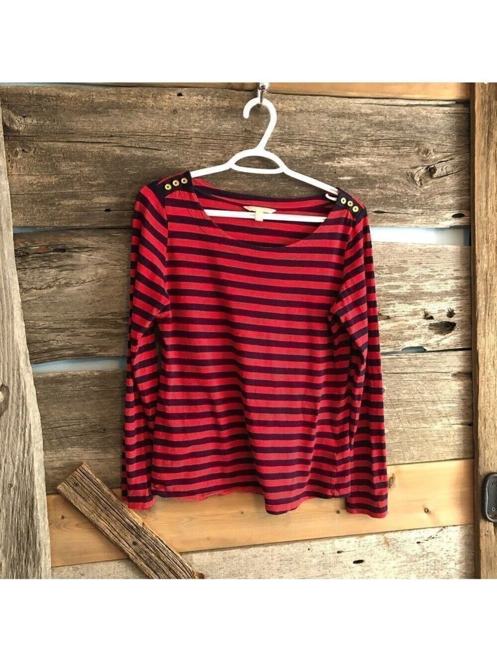 BANANA Republic Size Small Red/Navy Striped Long Sleeve Top